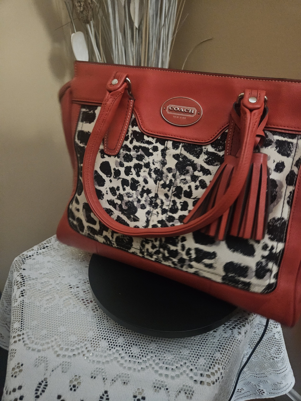 ,💞❣️Womens Red Cream and Black Leopard Print Coach Bag💓💝 - Picture 6 of 11